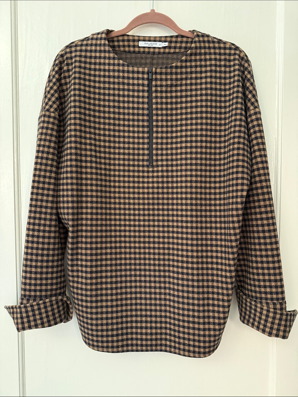 MM Lafleur Brown and Black Checked Crewneck Flannel